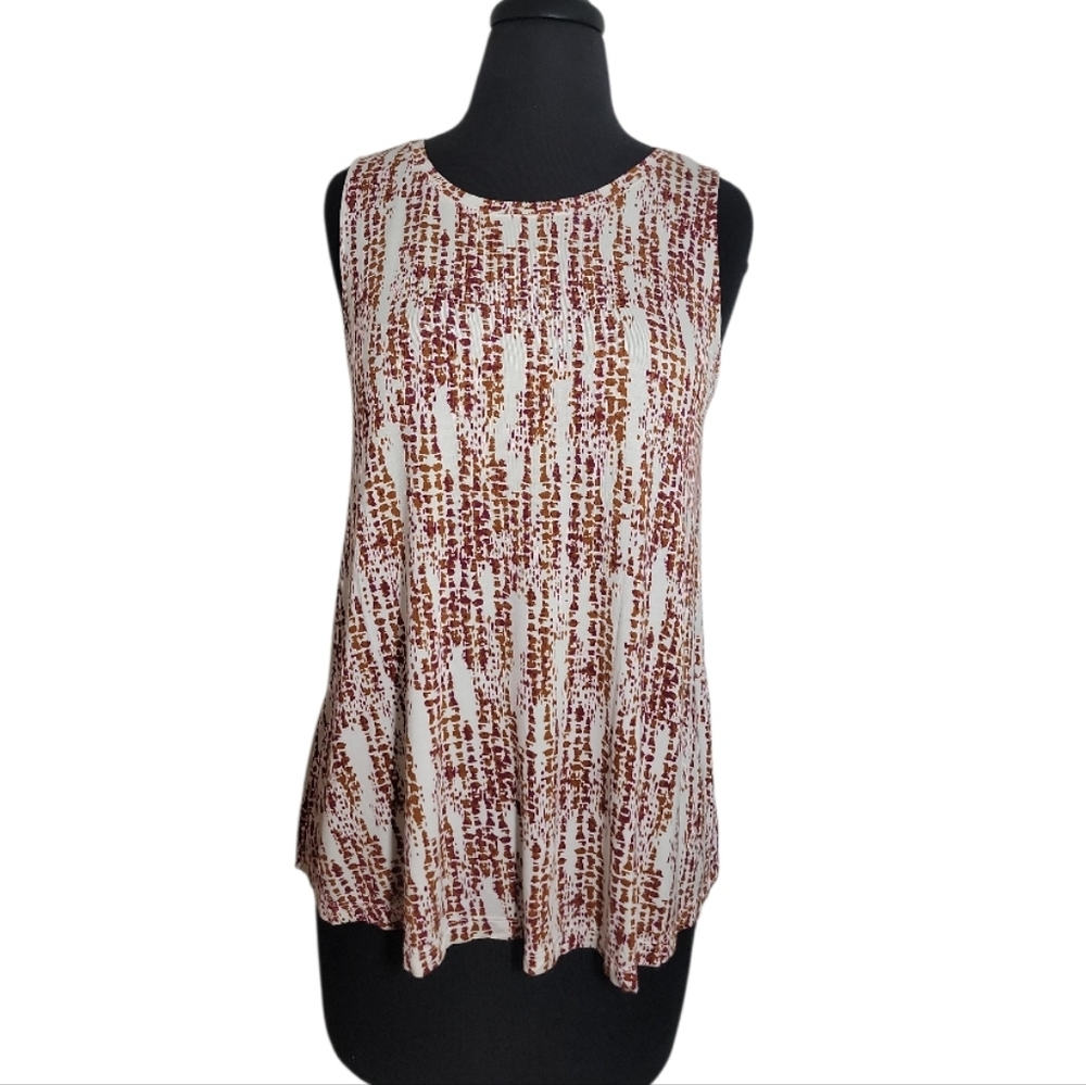 Nine West soft spun sleeveless burgundy white abstract print top women's large